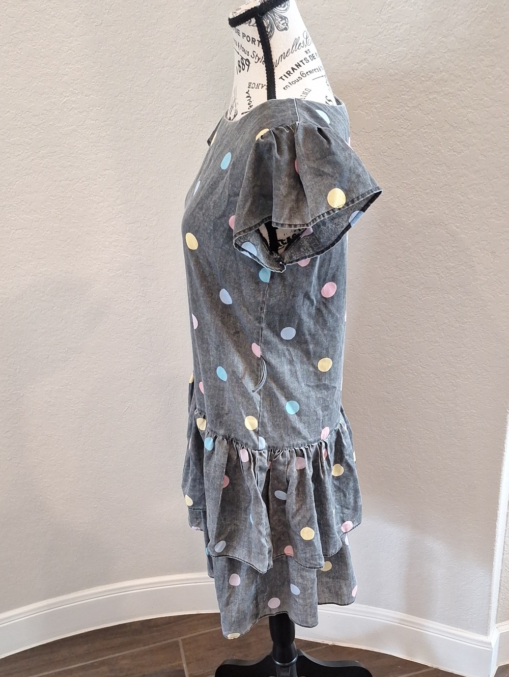 Vintage 80s Polka dot Tiered Party Dress by It's My Turn in Washed Black Size L - Picture 6 of 11